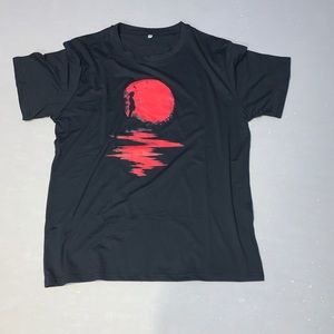 Mens figure and river sight T-shirt. Black and red. (Size:medium)